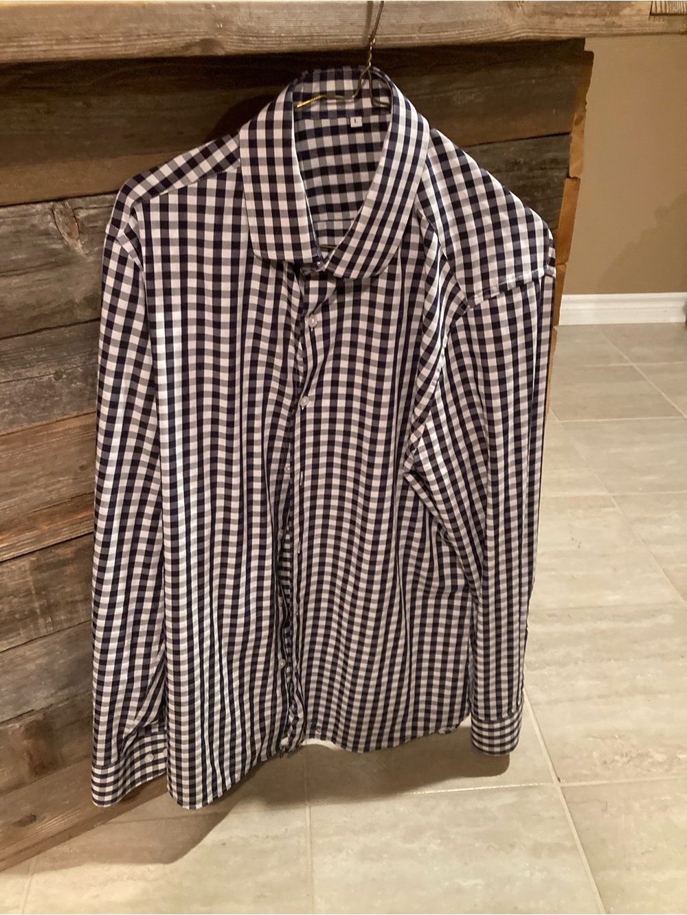 State & Liberty Navy and White Gingham Button-Up slim fit Shirt - L